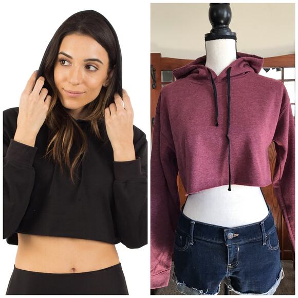OTLA Cropped Fleece Hoodie Marled Wine - Picture 1 of 7